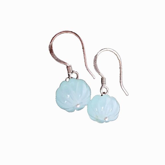 Sterling Silver Jadeite Jade Green Pumpkin Bead Tassel Dangle Hook Earrings - Picture 1 of 5